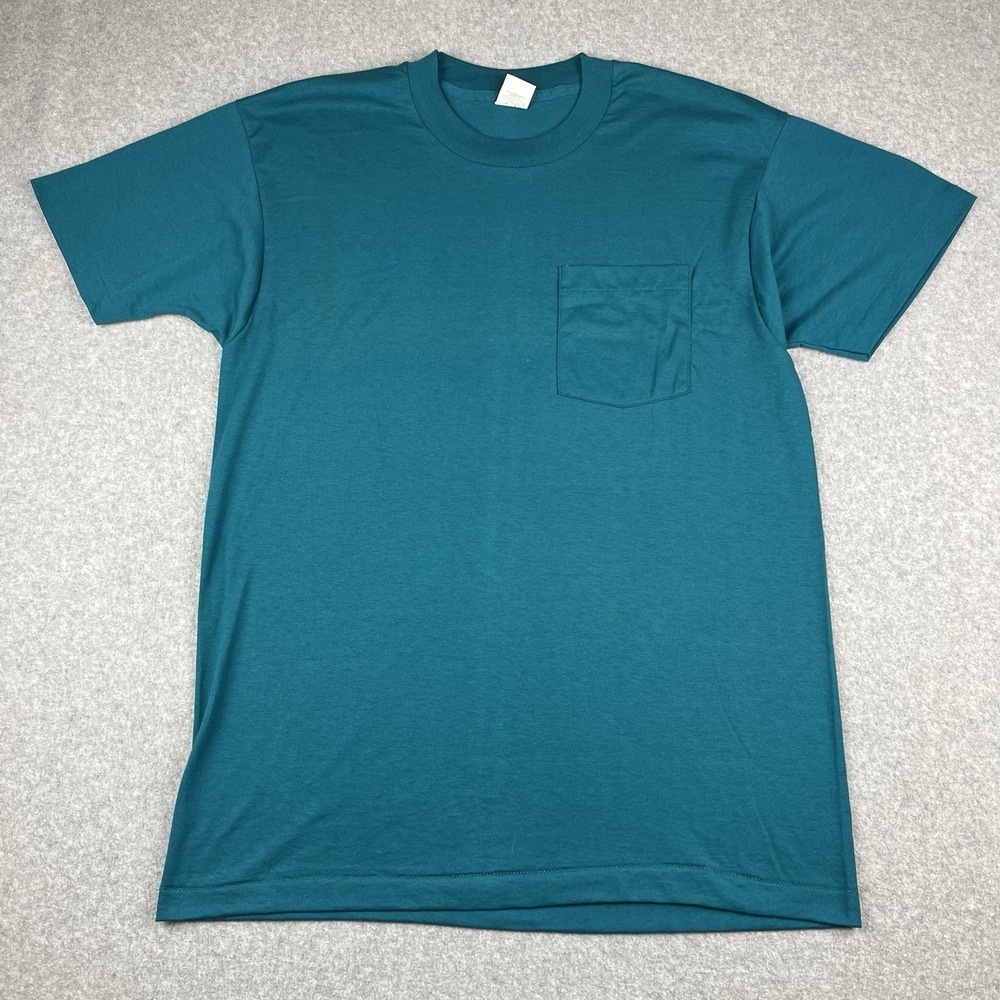 Vintage‎ 80s Fruit of the Loom Golden Blend Blank T Shirt XL Made USA Teal Blue